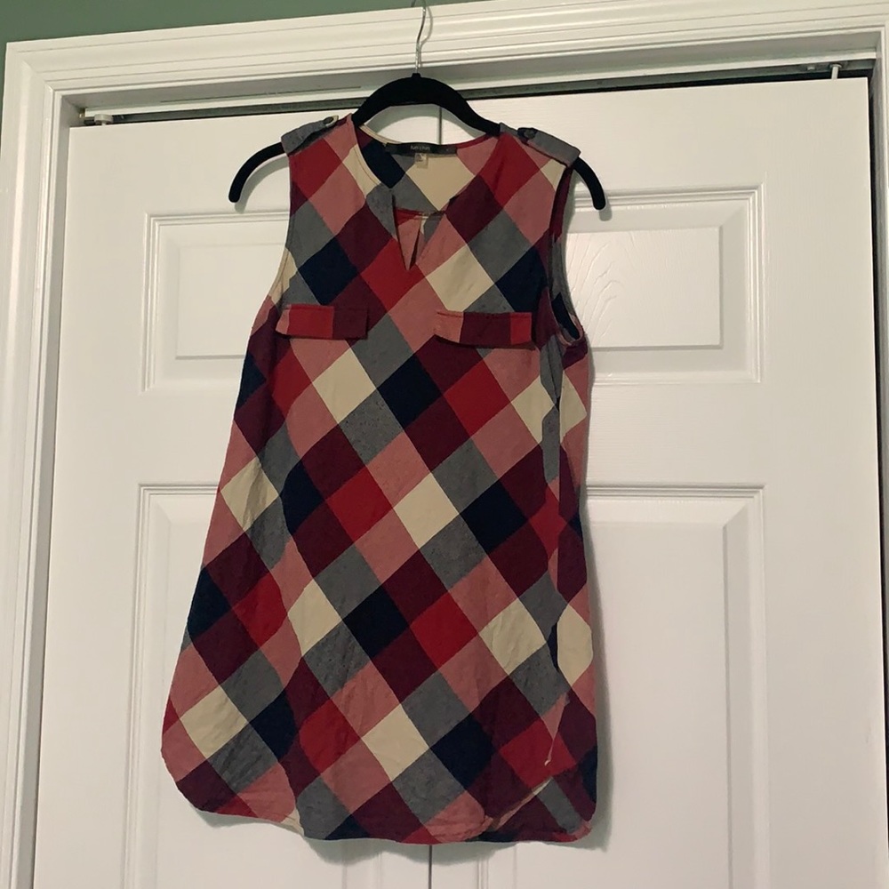 Fun2Fun plaid top longline tank top v neck retro summer 4th of July Memorial Day